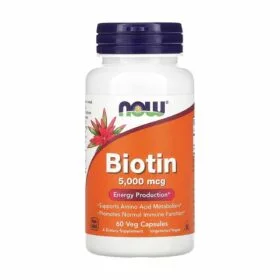 NOW Foods ,Biotine 5,000 mcg, 60 Veg Capsules