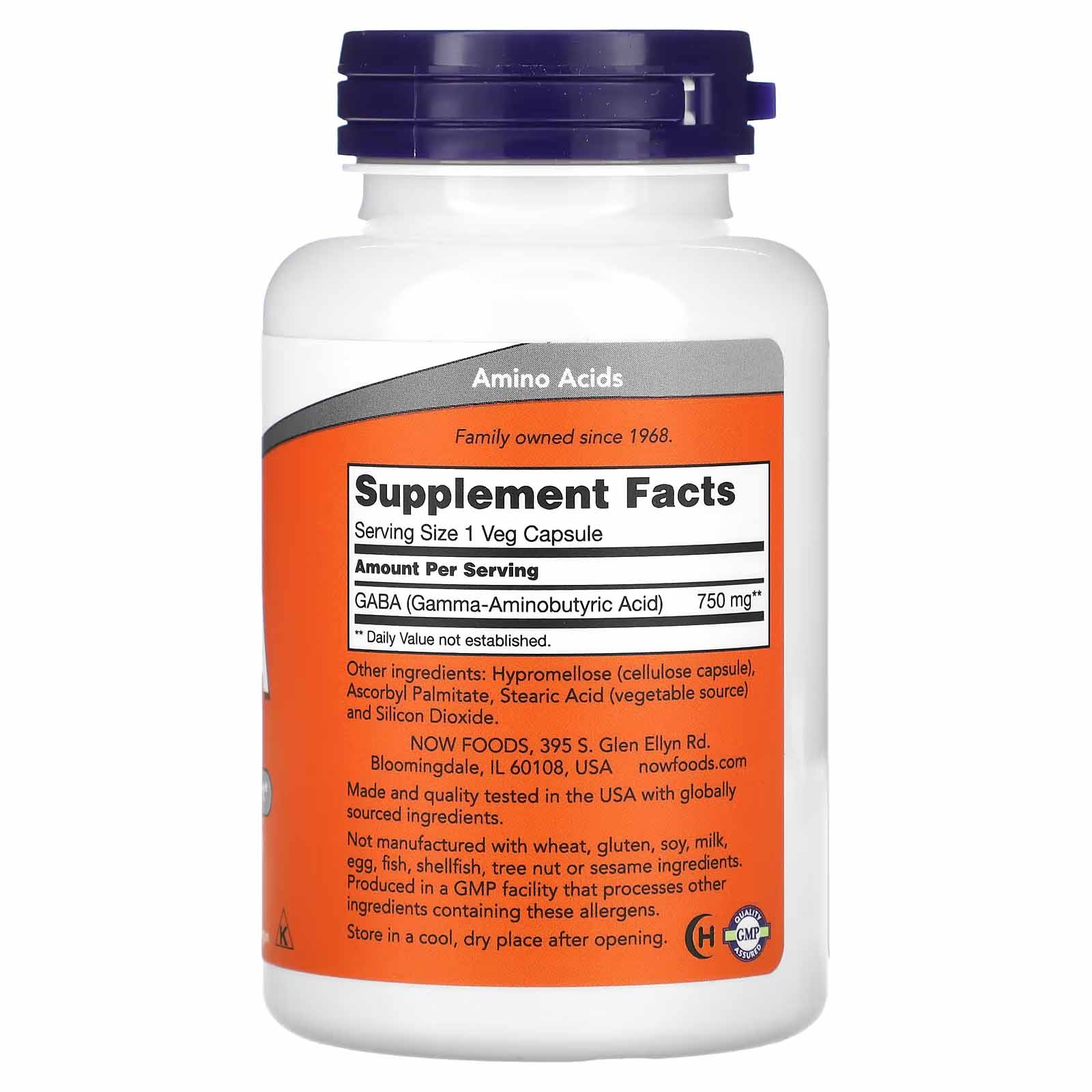 NOW Foods GABA 750 mg – 100 capsules végétales – Image 2