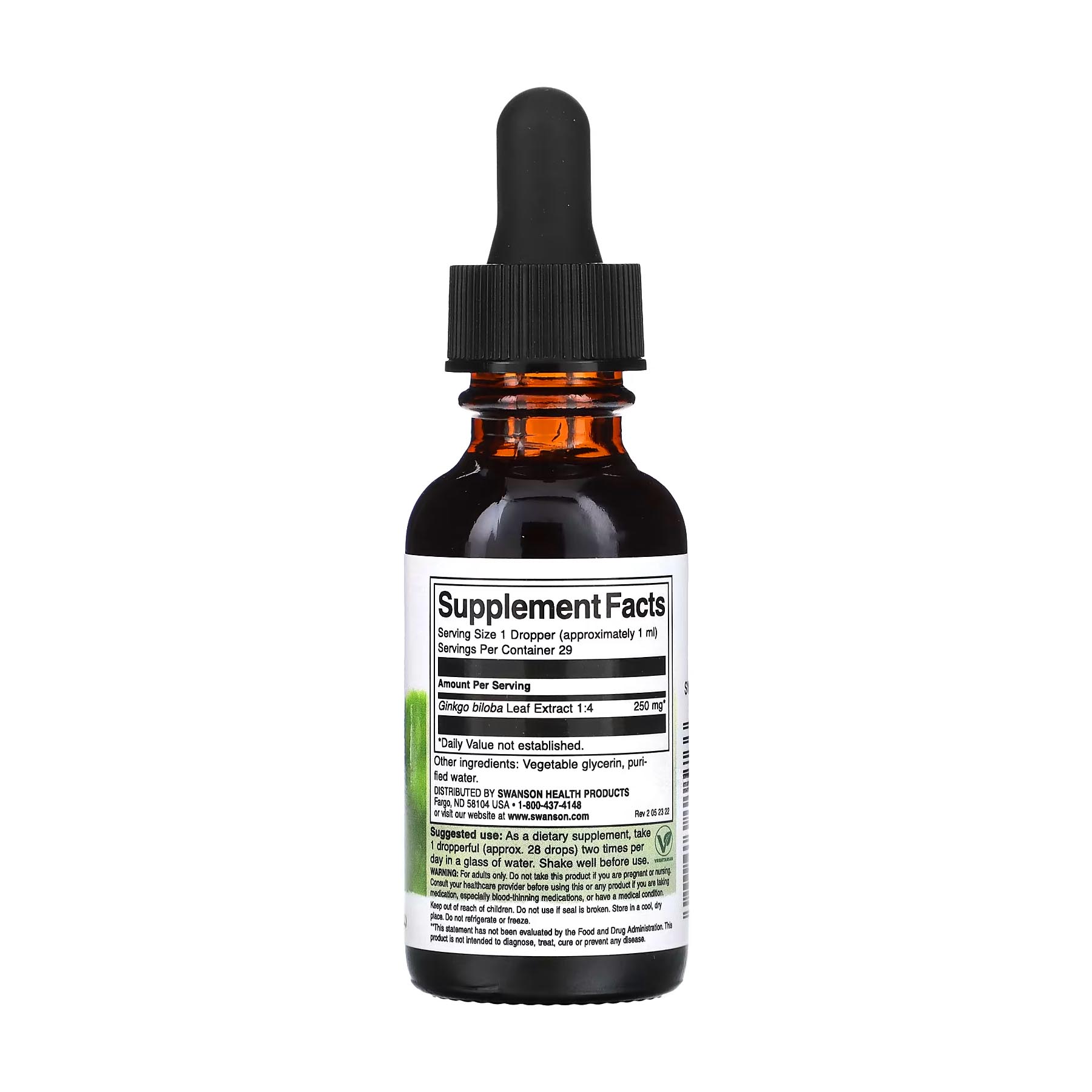 Extrait liquide de ginkgo biloba, sans alcool et sans sucre, 29,6 ml, Swanson – Image 2