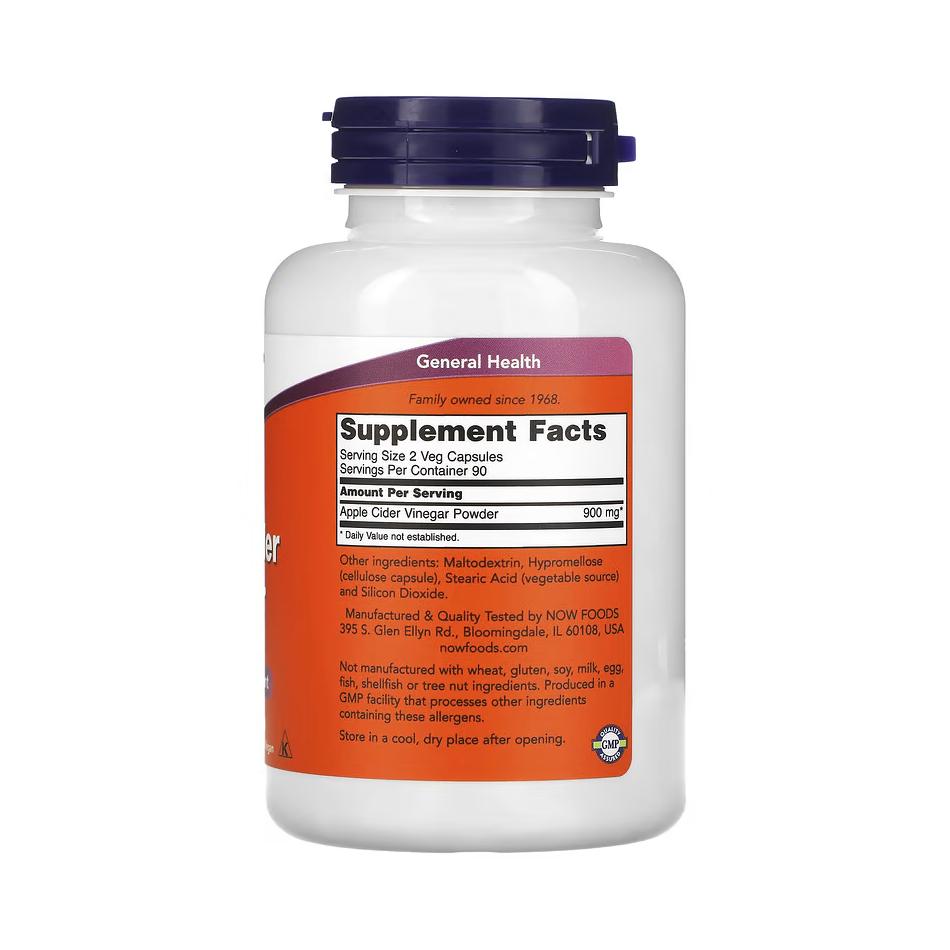 NOW Foods Vinaigre de cidre de pomme 450 mg – 180 capsules – Image 2