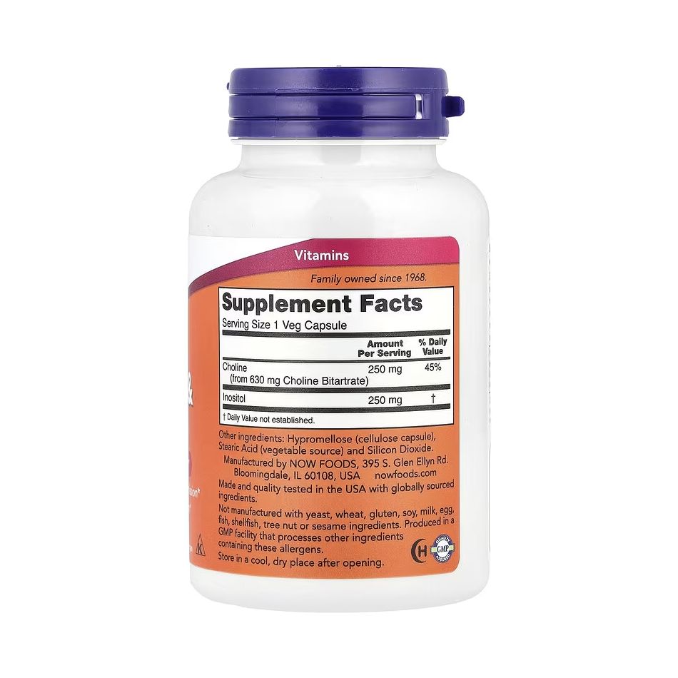 NOW Foods Choline + Inositol – 100 capsules végétales – Image 2